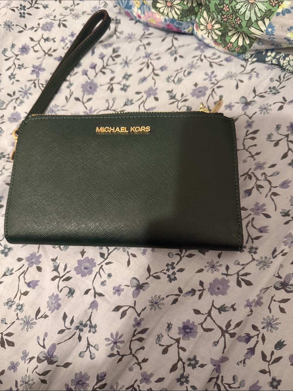 Michael Kors Forest Green Saffiano Leather Wallet with Gold Hardware